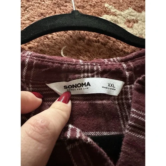 Sonoma Maroon Red White Flannel Plaid Button Down Women's XXL 2XL Plus Size - Picture 2 of 8
